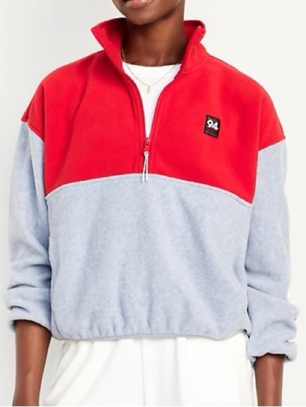 Old Navy ’94 Fleece Pullover Red Gray Colorblock Quarter Zip Fleece Size XXL